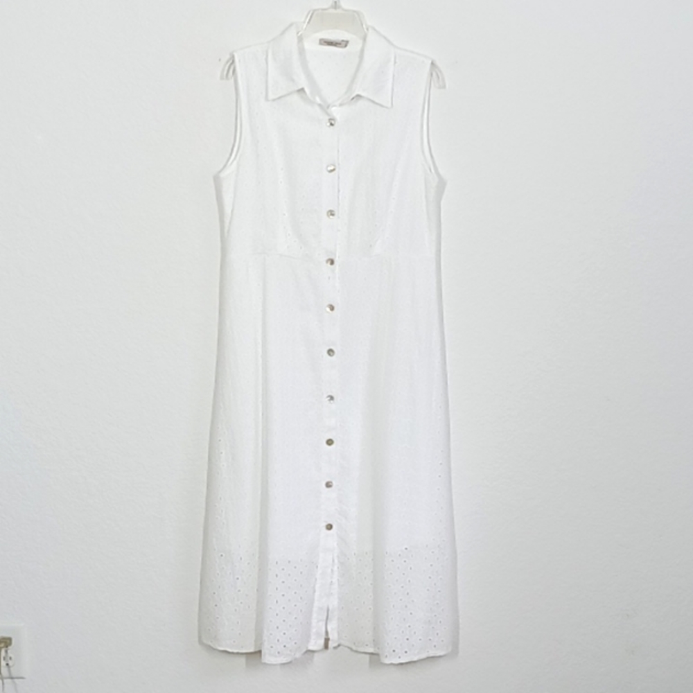 VALENTINA NALDI | White Eyelet Sleeveless Shirt Dress